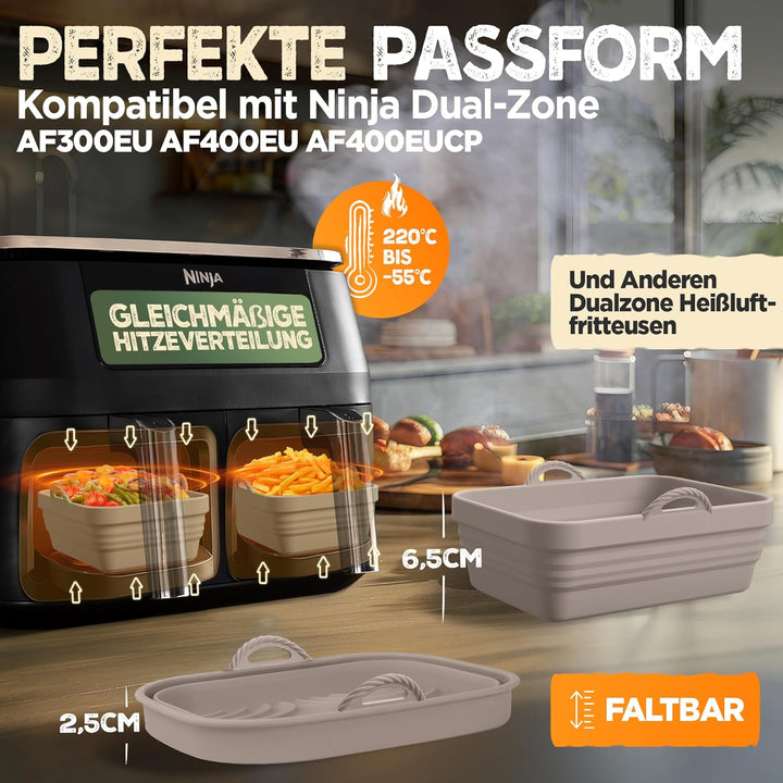 2x Set Zubehör für Ninja Foodi Max Dual Zone Silikonform Faltbar, Dual Zone Airfryer, Heissluftfritt