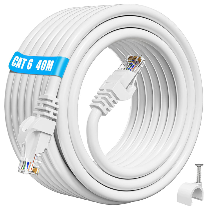 ikbc Cat 6 LAN Kabel 40m Weiss, Gigabit RJ45 Ethernet Netzwerkkabel | Gigabit Geschwindigkeit, stabi