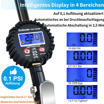 Digitaler Reifenfüller Manometer Druckluft Reifendruckprüfer - ENDARK Luftdruckprüfer Digital Reifen