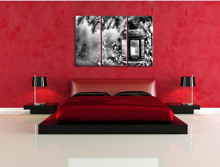 Pixxprint Laterne im Winter als Leinwandbild | Grösse: 3 Teilig (120x80) | Wandbild| Kunstdruck | fe