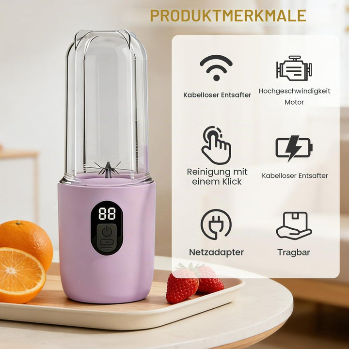 Tragbarer Mixer 500ML, Smoothie Maker to go mit Digitalanzeige &amp; 16-Blatt Klingen Edelstahl, USB Auf