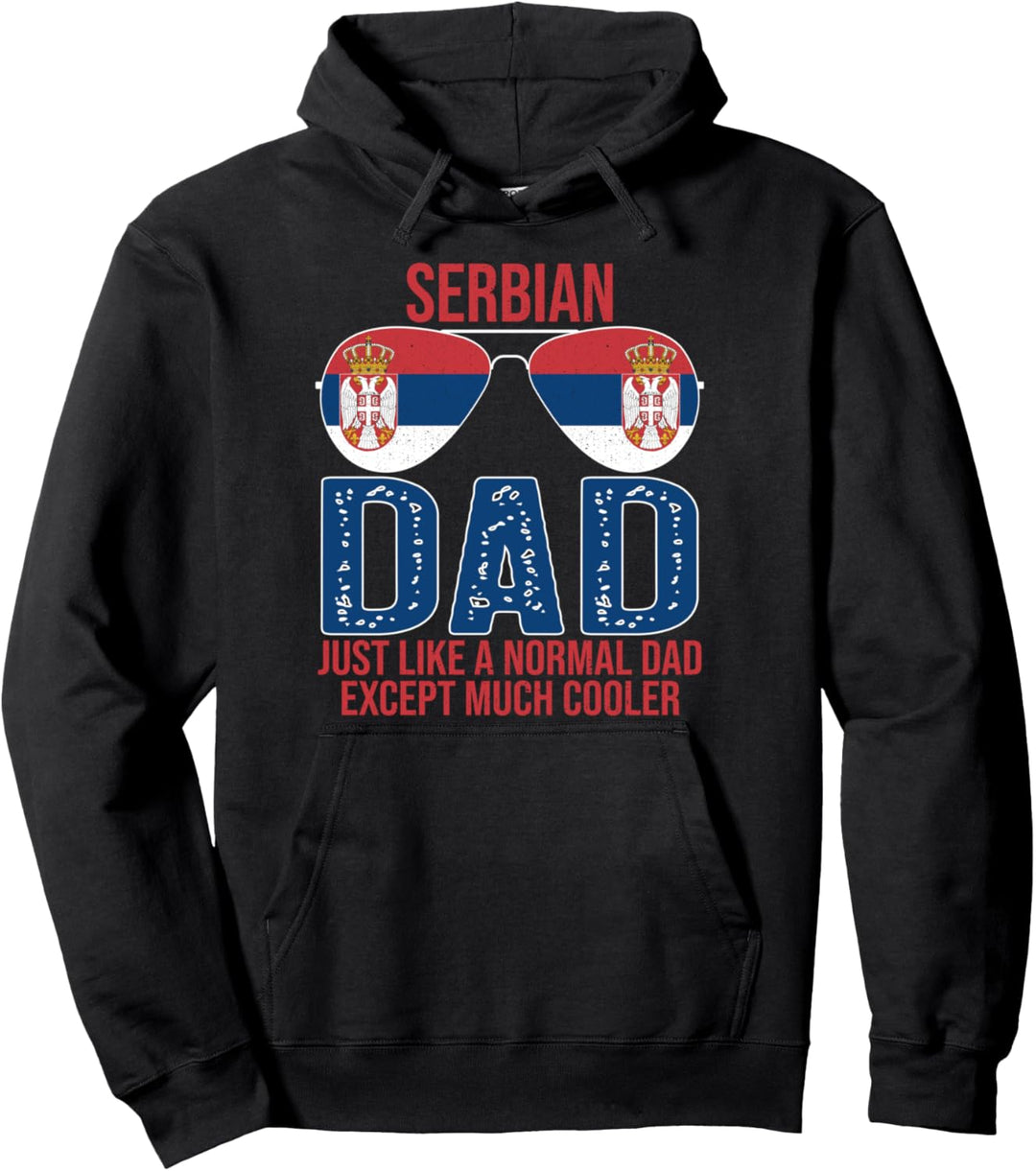 Vintage Serbian Dad Serbia Flag Sunglasses Father's Day Pullover Hoodie