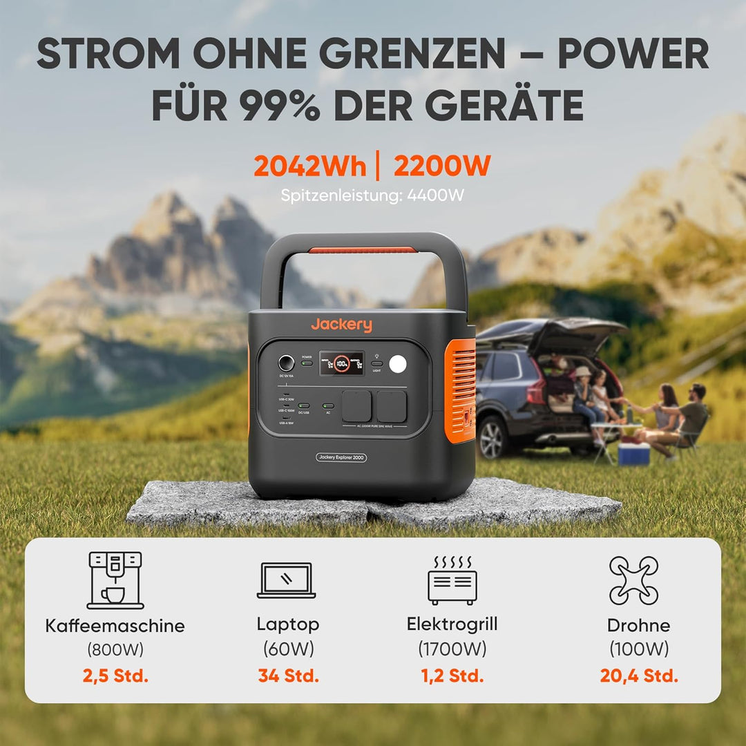 Jackery 2000 v2 Tragbare Powerstation mit 200W Solarpanel mit L Tragtasche, 2042Wh Solargenerator mi
