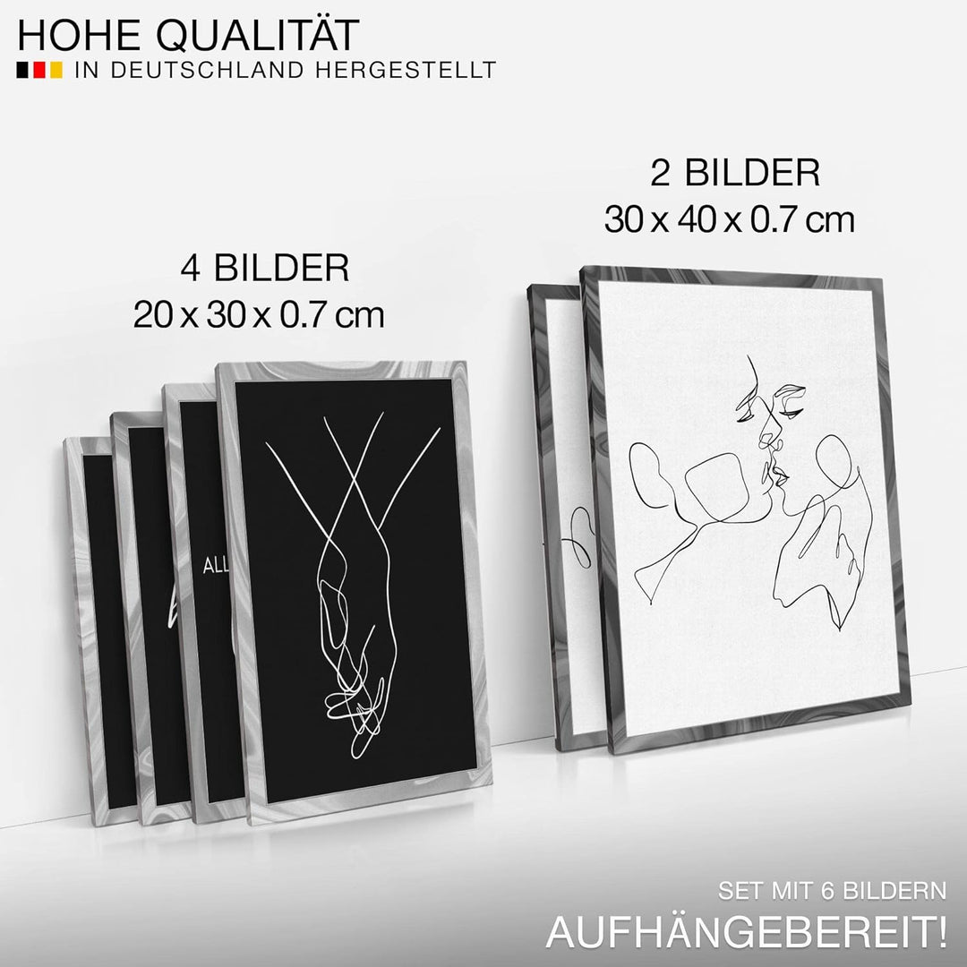 Novart Bilder Set - AUFHÄNGFERTIG - KEIN EXTRA RAHMEN BENÖTIGT - Be Happy Abstrakt Modern Schwarz We