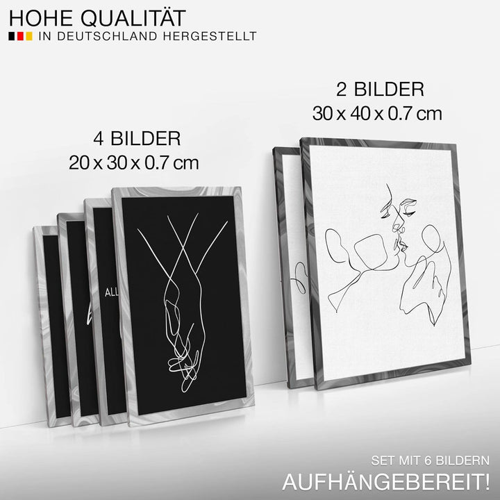 Novart Bilder Set - AUFHÄNGFERTIG - KEIN EXTRA RAHMEN BENÖTIGT - Be Happy Abstrakt Modern Schwarz We
