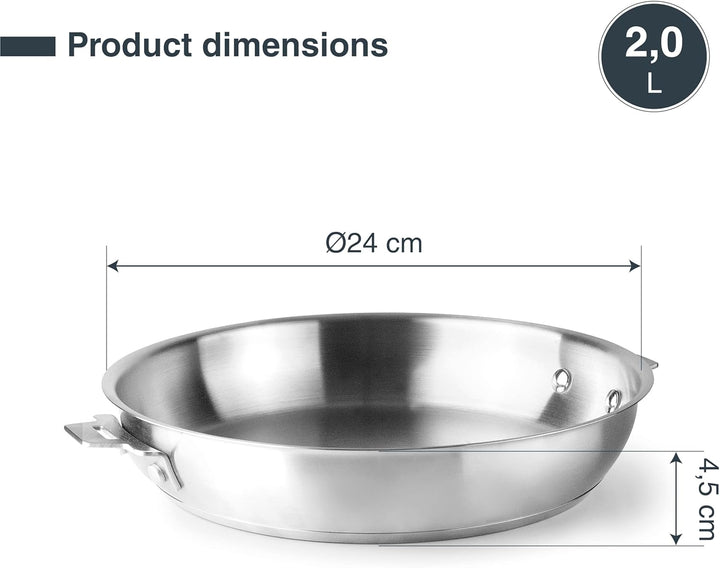 LACOR - 56724 - Kombi-Bratpfannenkörper, Edelstahl 18/10, Innenausführung, Sandwich-Wärmeverteilerbo