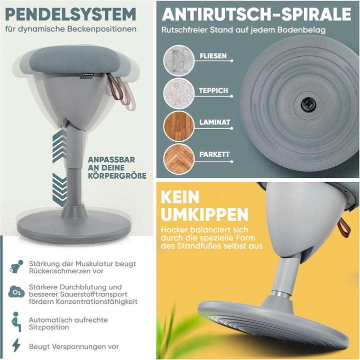 SteinLife Cone Bürohocker Ergonomisch [TESTSIEGER] Sitzhocker Höhenverstellbar [48-68cm] Ergonomisch