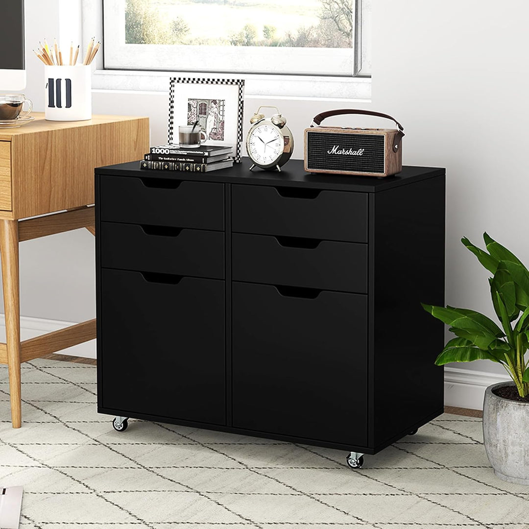 KOMFOTTEU Aktenschrank mit 5 Rollen, Rollcontainer mit 4 Schubladen & 2 Schränken mit Türen, Bürocon
