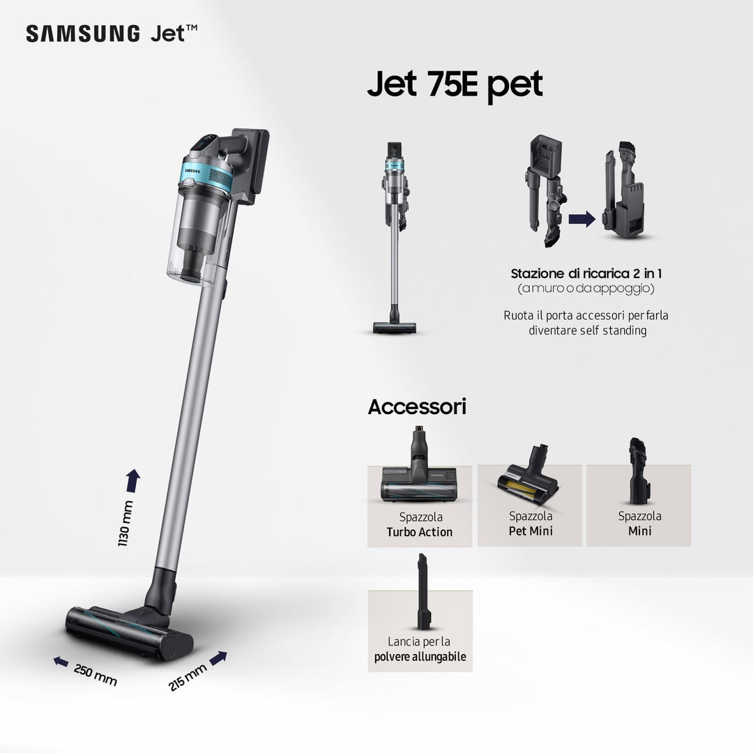 Samsung Jet 75E Pet VS20B75AGR1/WA, Electric Broom, Silver