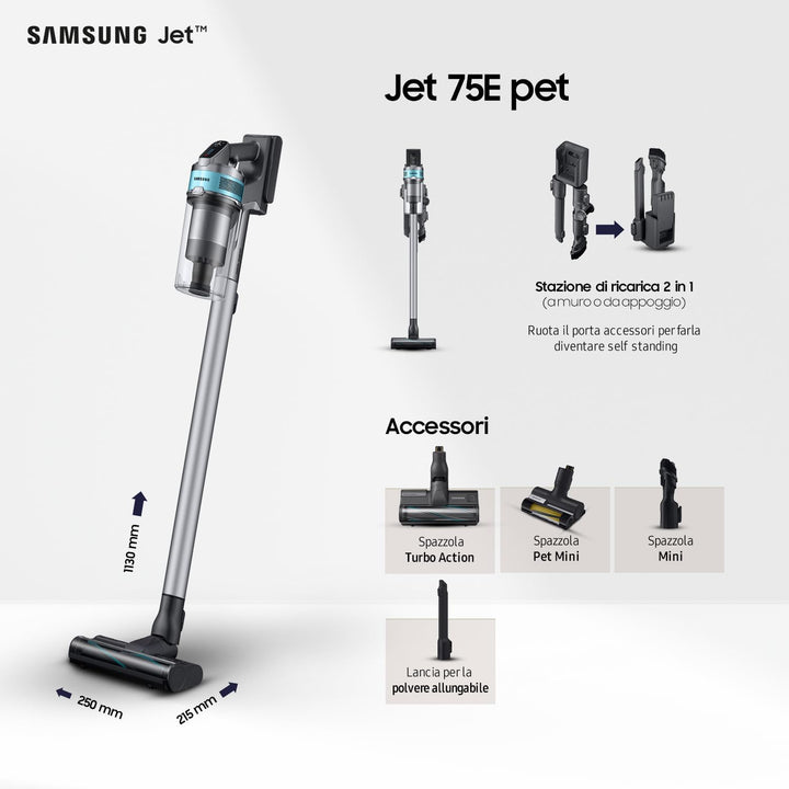 Samsung Jet 75E Pet VS20B75AGR1/WA, Electric Broom, Silver