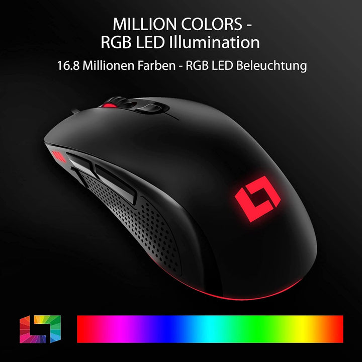 Lioncast ® LM60 Gaming Maus mit Kabel [PROGRAMMIERBARE Tasten] - Gaming-Mäuse für PC - Beste MMO Gam