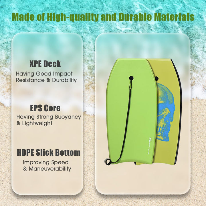 HOMASIS Surfbrett L, Bodyboard aus XPE und HDPE mit Handschlaufe, Halbmond Surfbrett, geeignet ab 14