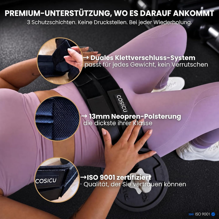 Hip Thrust Gürtel mit 13mm Premium-Polsterung für Hanteln &amp; Glute Training | Belastbar bis zu 180 kg