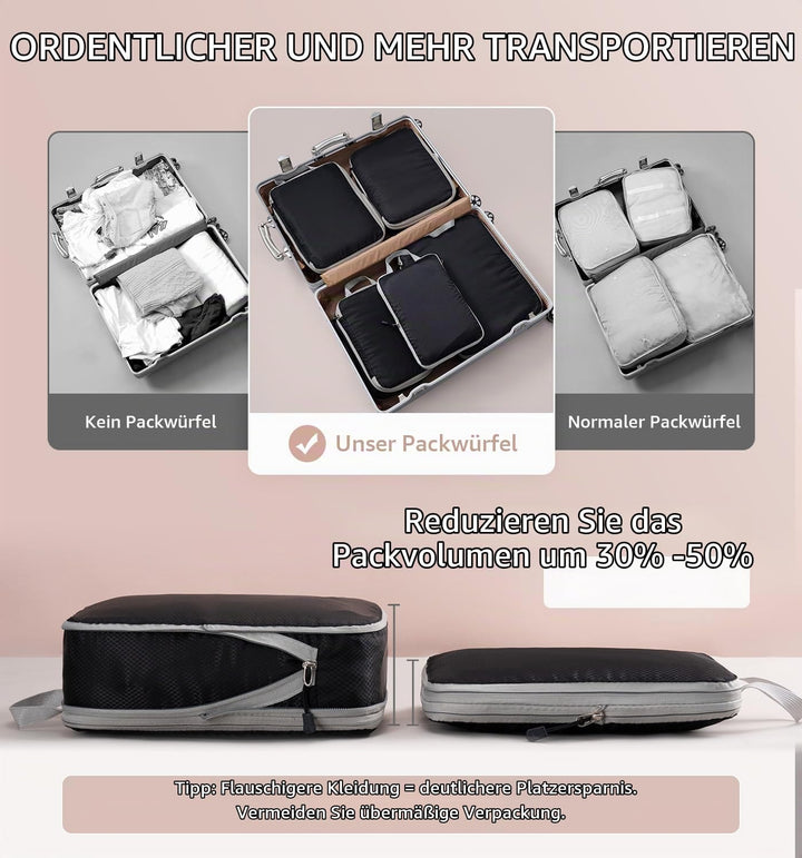 Meowoo Packing Cubes Kompression Koffer Organizer Packwürfel Packtaschen Kleidertaschen Verpackungsw