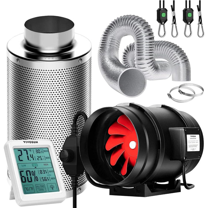 VIVOSUN Inline-Rohrventilator 200mm Abluftventilator 1223m³/h mit Drehzahlregler 200mm Aktivkohlefil