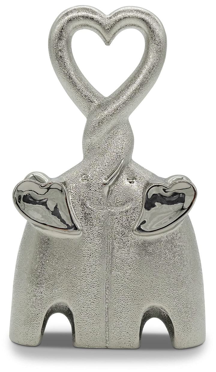 FeinKnick Dekofigur herzendes Elefanten-Pärchen - Keramik Deko Figur Elefant 23cm hoch - Moderne Dek