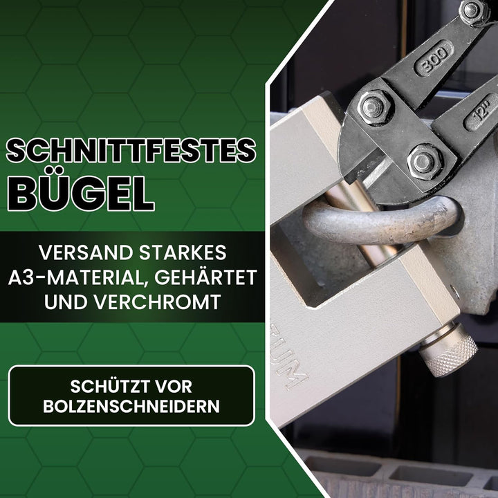BRX74 Hochleistungs-Containerschloss – 12 mm schnittfest, wetterfest, vernickelt | Inkl. 5 Schlüssel