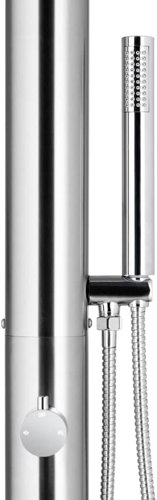 Gartendusche 225 cm Edelstahl Chrom-Zinkknopf Handbrause Pooldusche Campingdusche Aussendusche Campi