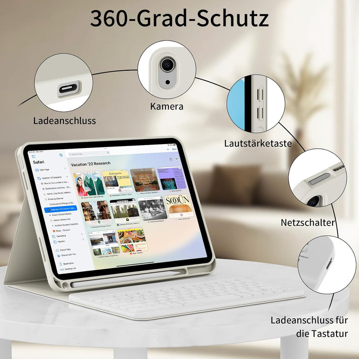 ZOPSGYU Hülle mit Tastatur für iPad A16 11. /10.Generation 11/10,9 Zoll 2025/2022, QWERTZ Layout Key