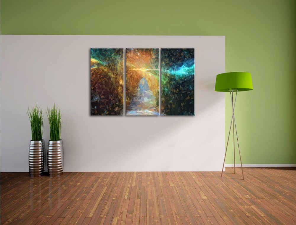 Pixxprint Treppe in die Galaxis / 3-Teilig/Gesamtmass 120cm Leinwandbild bespannt auf Holzrahmen/Wan