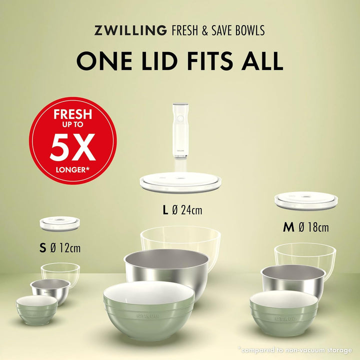 ZWILLING Fresh & Save BOWLS Vakuum Starter Set 11-tlg, Glas/Keramik, S-12 cm, M-18 cm, L-24 cm, Pump
