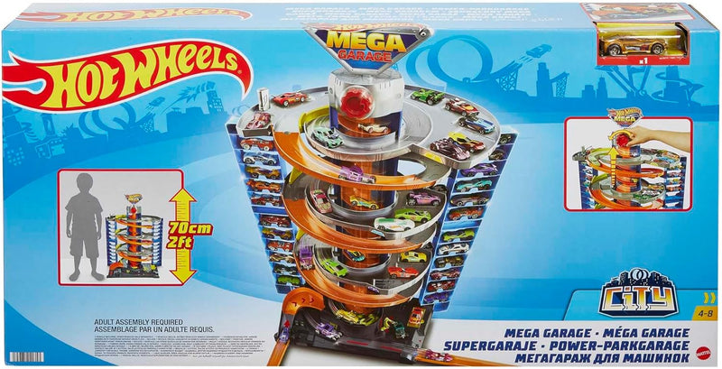 Hot Wheels Garage, Hot Wheels Parkgarage inkl. 1 Spielzeugauto, mit Autorennbahn, Auto Spielzeug Auf