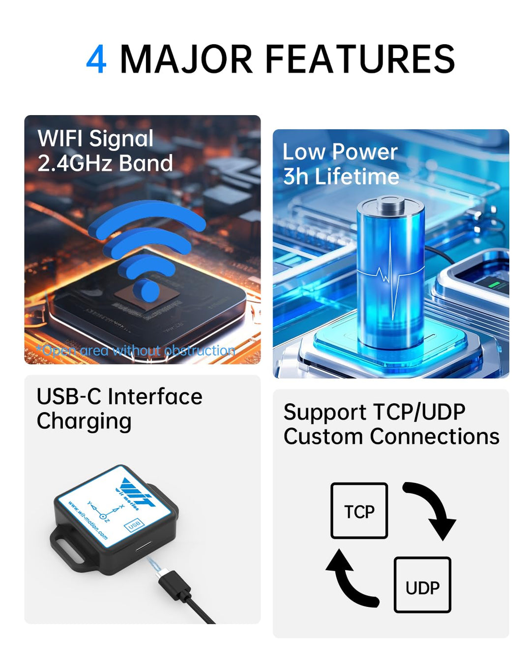 WitMotion WT901WIFI Generation 3 9-Achsen-Beschleunigungsmesser, 3-Achsen-Winkelgeschwindigkeit+ Bes