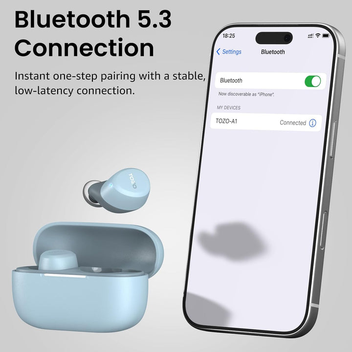 TOZO A1 In-Ear Kopfhörer Kabellos Bluetooth 5.3 mit 2 Mikrofonen für KI-Anrufe, App-Steuerung, 32 St