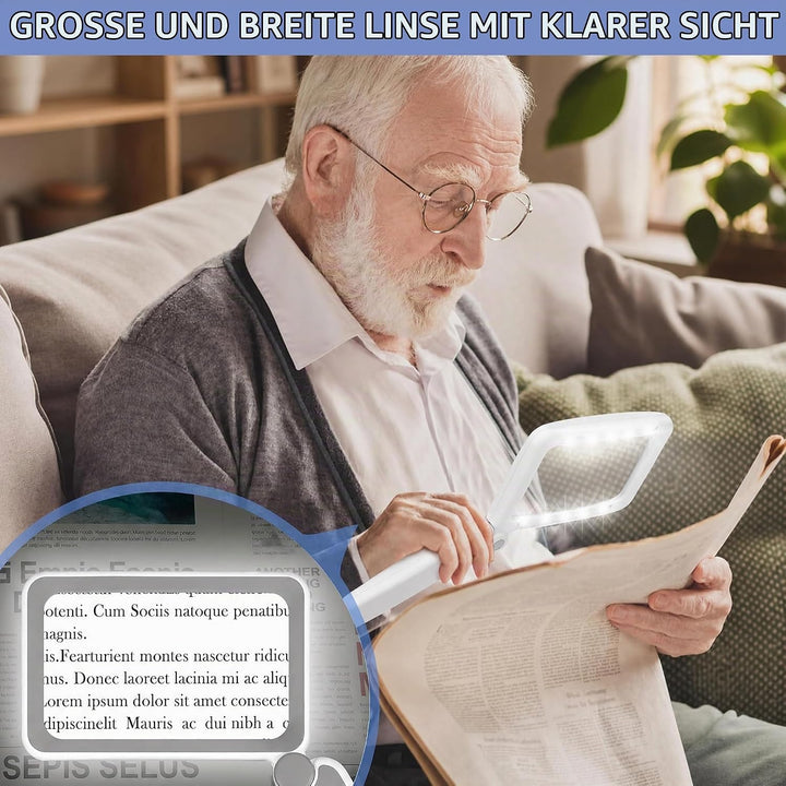 Wiederaufladbare 5-fache Lupe zum Lesen, Handlupe mit Licht für Senioren mit Sehbehinderung, leichte