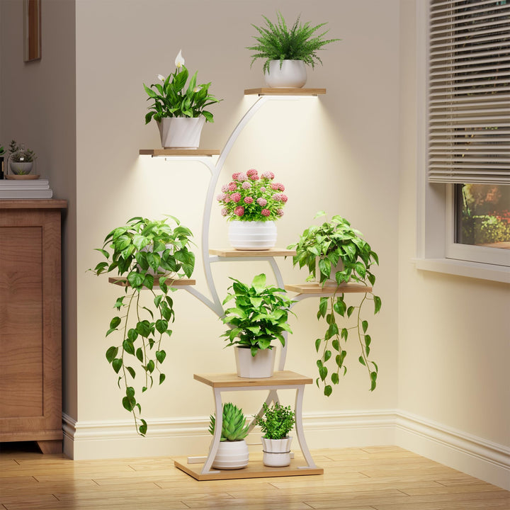 BACEKOLL Pflanzenständer mit Wachstumslicht - 7 Ebenen Blumenständer 112cm Metall Holz Pflanzenregal
