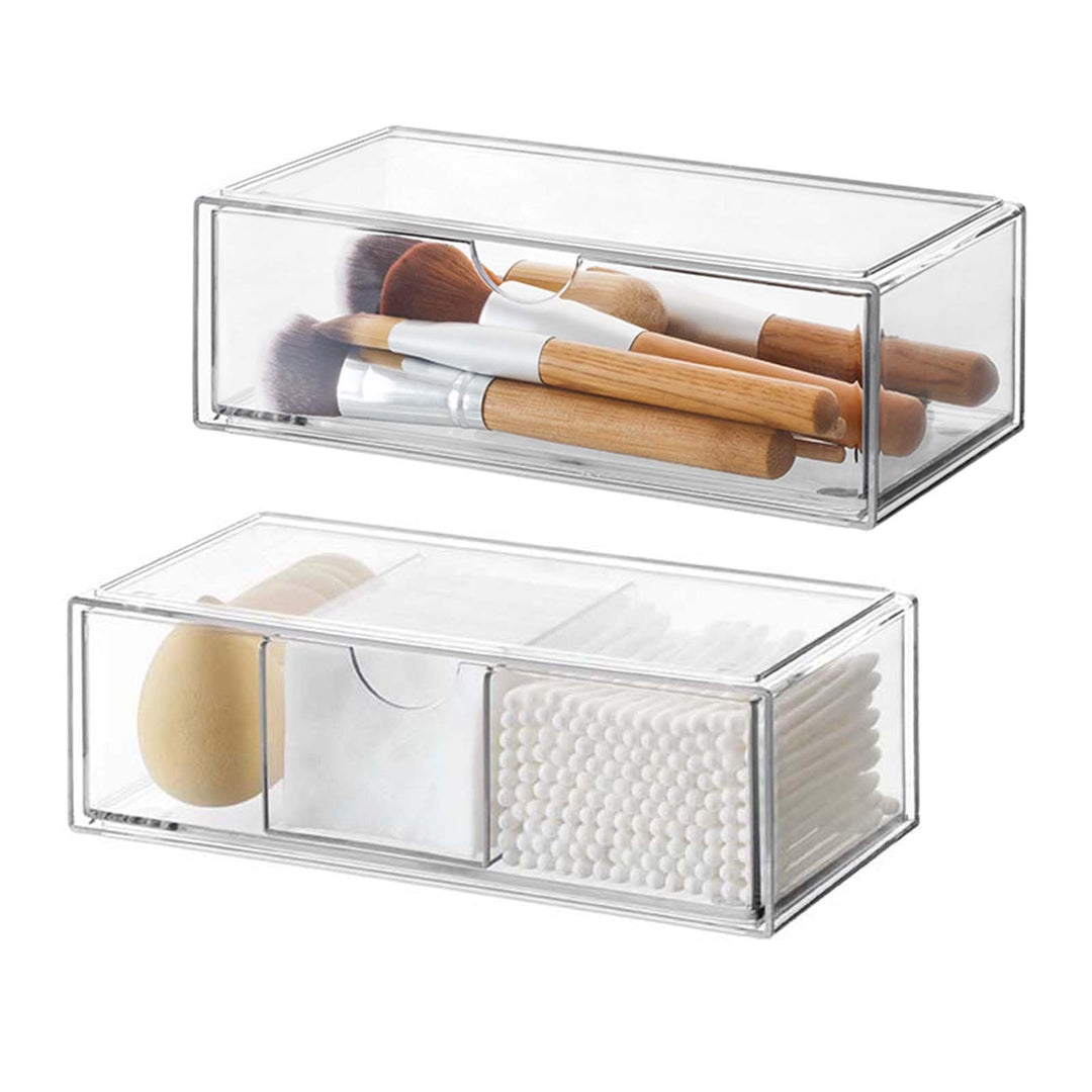 Kosmetik Organizer Set of 2, Acryl Schubladen Stapelbar | Make Up Aufbewahrung Transparent, für Schl