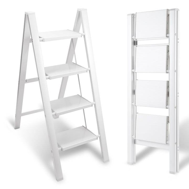 Eulenke Aluminium Klappleiter 4 Stufen, Leichte Stehleiter, Alu Trittleiter 4 Stufen Klappbar, rutsc