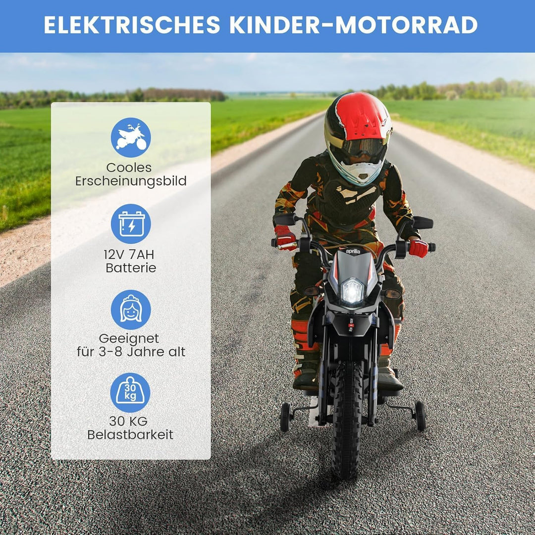 FANTASK 12V Elektromotorrad für Kinder 5,5-6 km/h, Kindermotorrad mit Stützrädern & Musik & Scheinwe