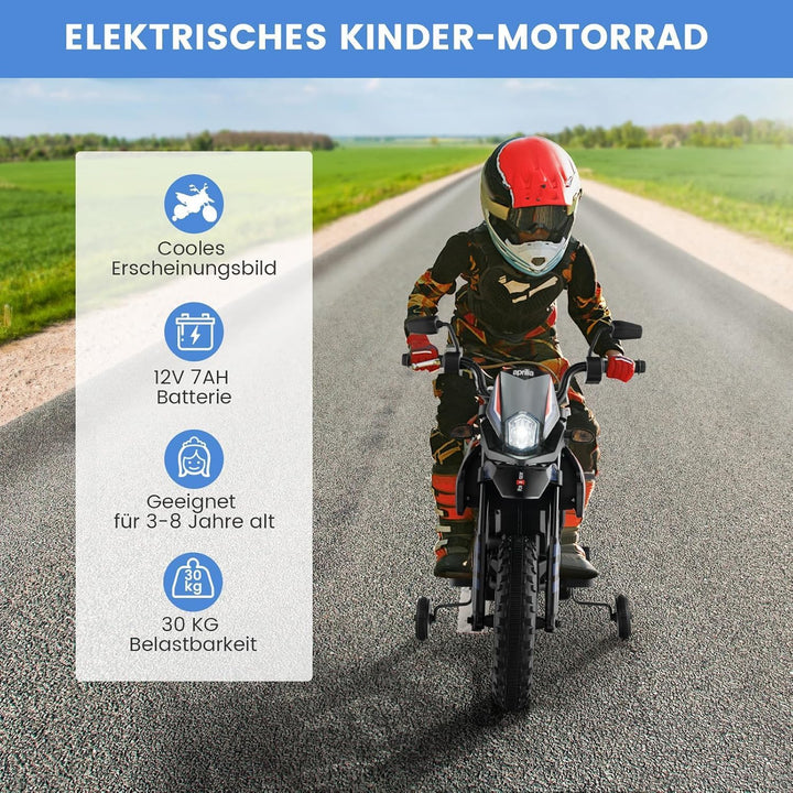 FANTASK 12V Elektromotorrad für Kinder 5,5-6 km/h, Kindermotorrad mit Stützrädern & Musik & Scheinwe