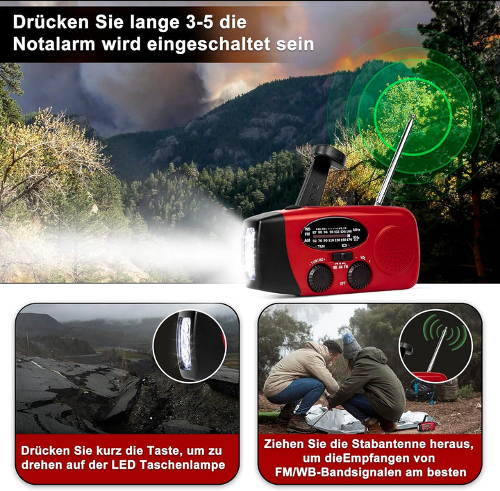 Solar-Energie-Notfall-Radio, NOAA Haus und Camping Notfall-Wetter-Radio mit AM/FM, Dynamo-Taschenlam