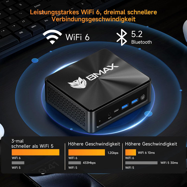 BMAX Mini PC B7Apro AMD Ryzen 5 7430U (6C/12T,bis zu 4,3GHz) 16GB DDR4 512GB M.2 NVMe SSD, Mini Desk