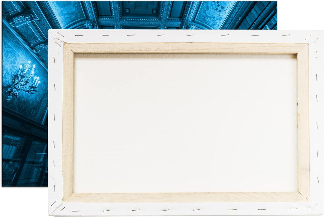 Welt der Bücher Format: 100x70 Effekt: Monocrome Blau als Leinwandbild, Motiv fertig gerahmt auf Ech