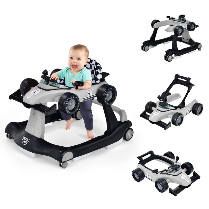 GOPLUS 4 in 1 Baby Lauflernhilfe, Lauflernwagen höhenverstellbar mit Licht &amp; Musik, Baby Walker Auto