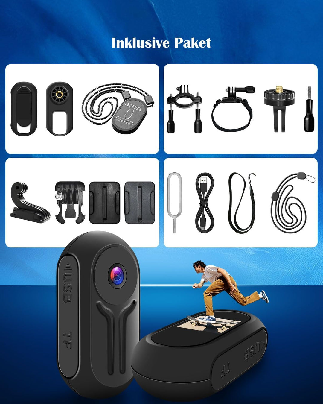 Mini Action Cam, 1080P HD Actionkamera, Sportkamera 120° Weitwinkel Körperkamera Bodycam mit Display