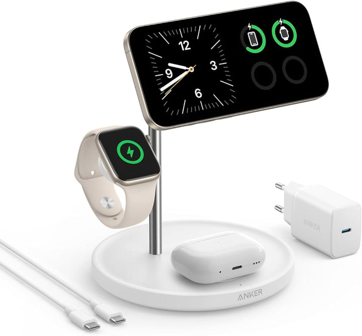 Anker MagGo 3-in-1 Kabellose Ladestation, 15W kabelloser Ladeständer, MagSafe-kompatibel, Qi2-zertif