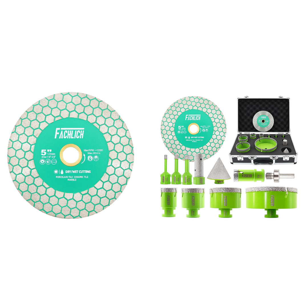 Diamant-Trennscheibe 125MM Fliesentrennscheibe und FACHLICH Diamant Fliesenbohrer Set 6-110mm