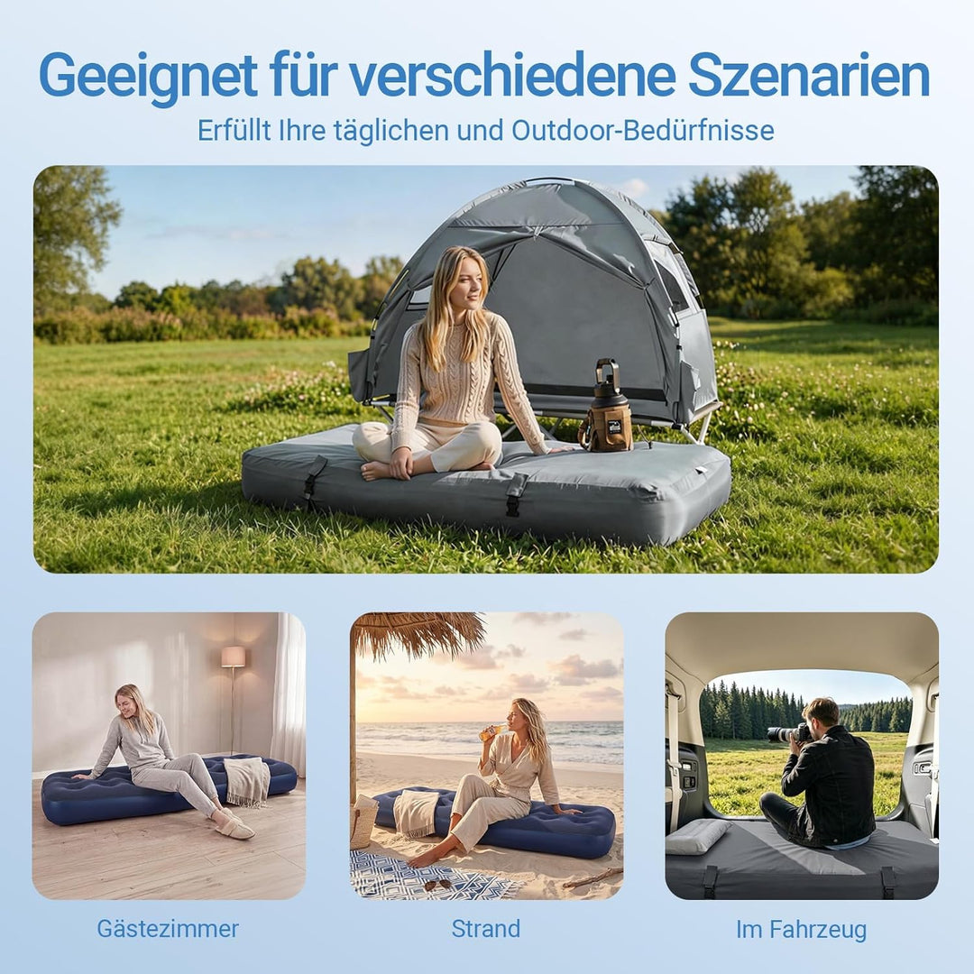 SoBuy Feldbett mit Zelt Grau 4in1 Zelt auf Stelzen mit Rolltasche Wasserdichtes Campingbett Outdoor