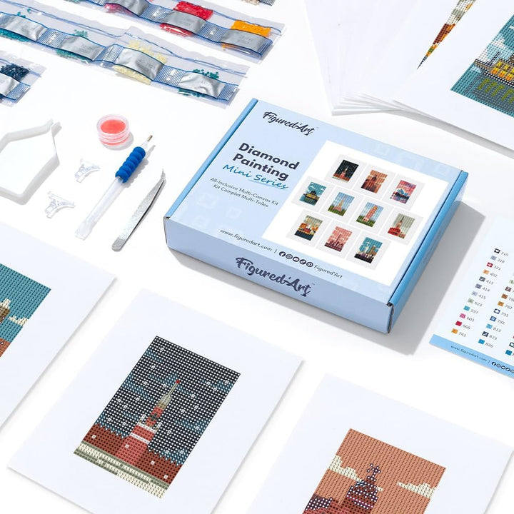 Figured'Art Mini Serie Diamond Painting Erwachsene - Weltstädte - Premium-Box mit 10 Stück 15x18 cm