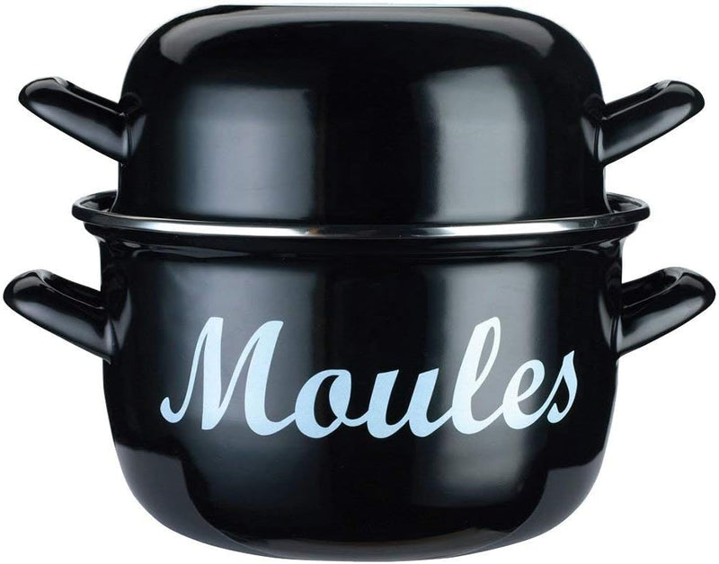 KitchenCraft World of Flavours Mediterraner Muscheltopf, Emaille Kochtopf,“Moules“ Aufschrift, Schwa