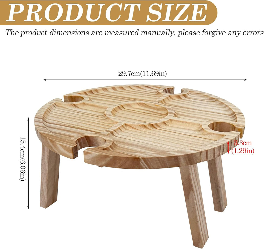 Faltbarer Picknicktisch aus Holz: Tragbarer Picknick Weintisch mit Rotweinglashalter, Rund Holz Gart
