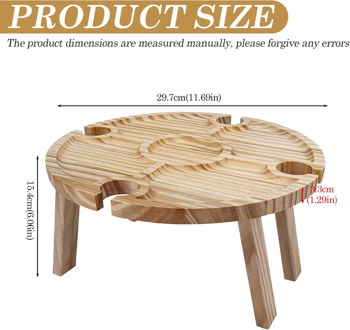 Faltbarer Picknicktisch aus Holz: Tragbarer Picknick Weintisch mit Rotweinglashalter, Rund Holz Gart