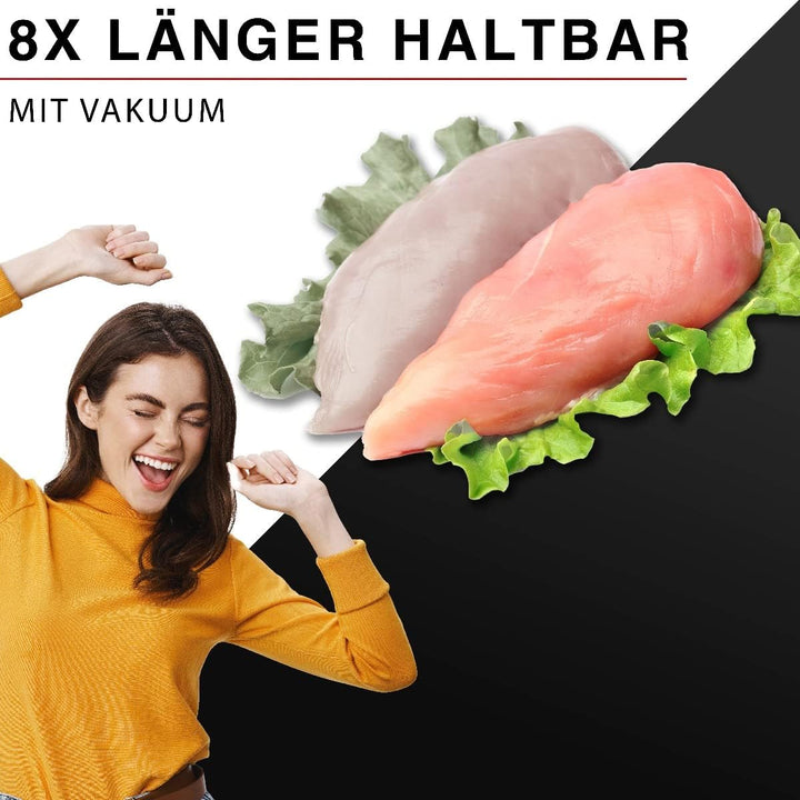 Vakuumierer für Lebensmittel inkl. Vakuum Beutel | Vakuumiergerät Edelstahl für 8x längere Frische |