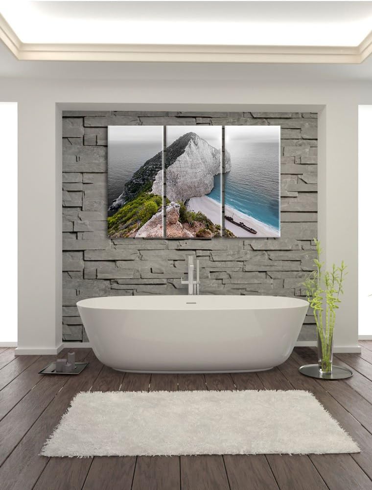 Pixxprint Nagio Strand im Sonnenuntergang B&W Detail 3-Teiler Leinwandbild 120x80 Bild auf Leinwand