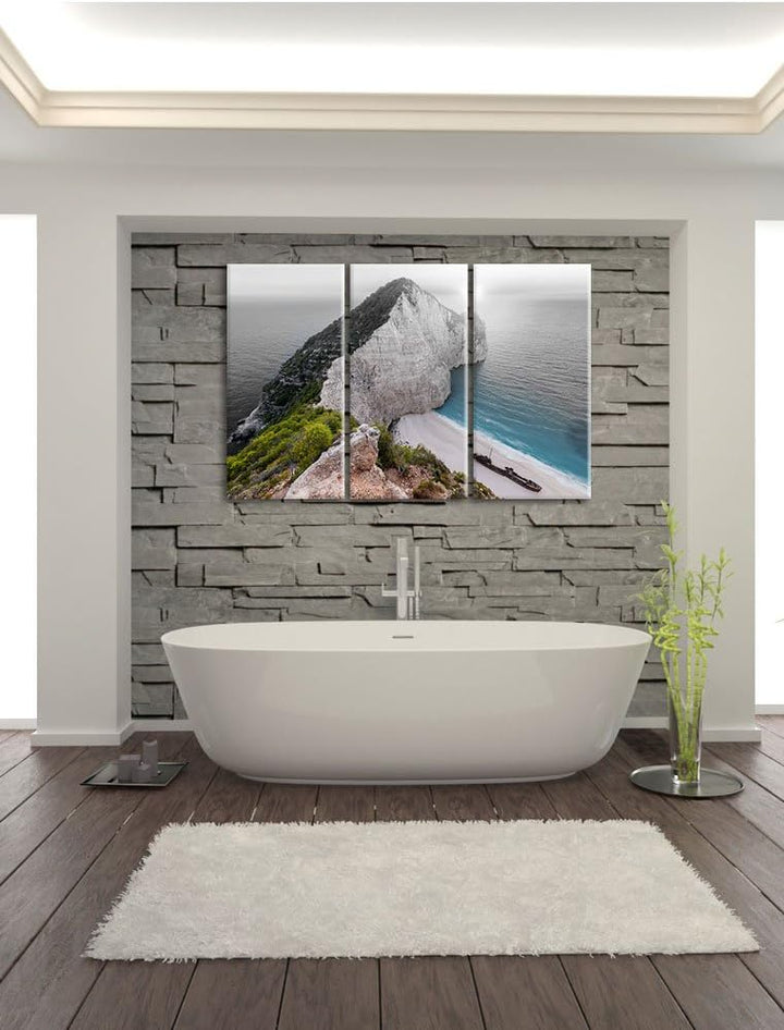 Pixxprint Nagio Strand im Sonnenuntergang B&W Detail 3-Teiler Leinwandbild 120x80 Bild auf Leinwand