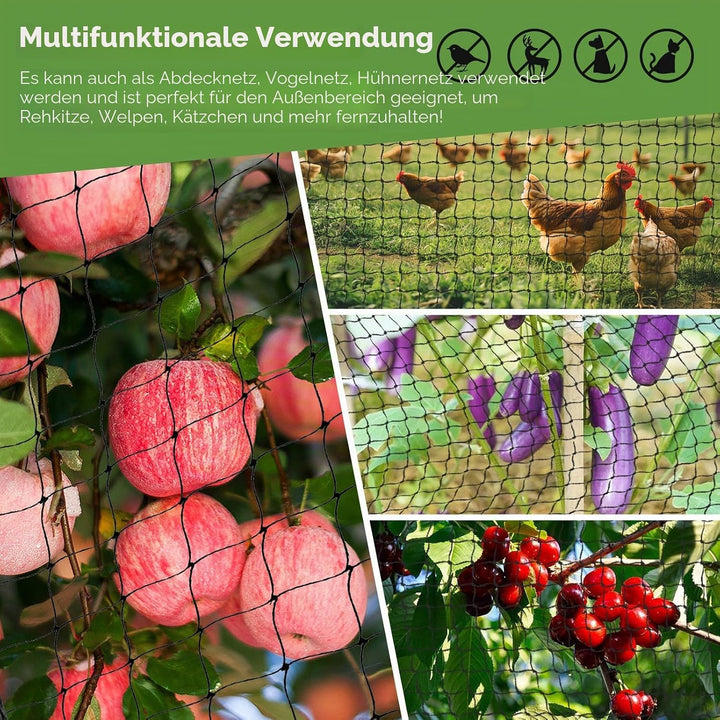 Vogelschutznetz 10 m x 10 m, Vogelnetz Schwarz, Reissfestes Pflanzennetz für Hühnergehege, Volierenn